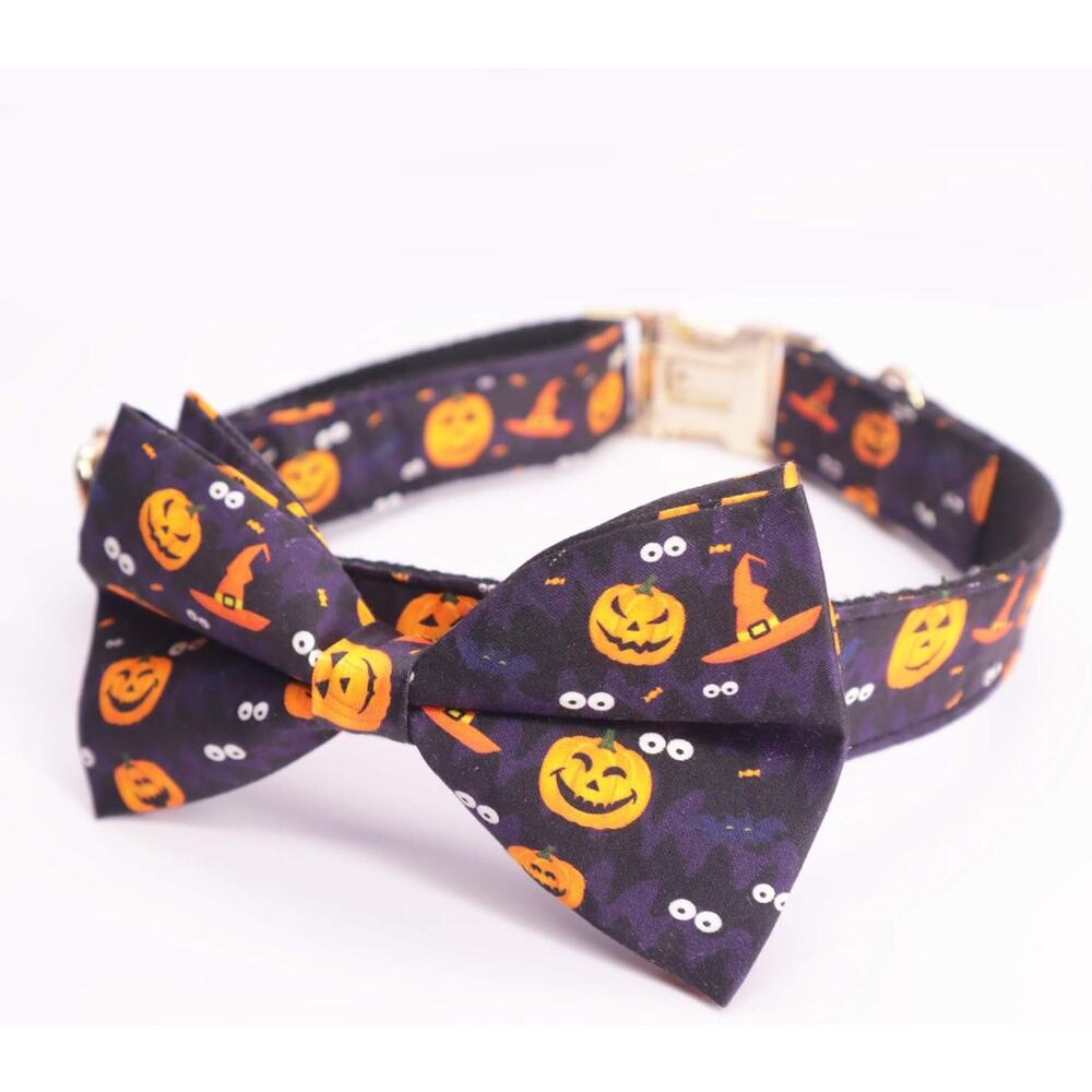 Halloween Dog Collar w/  Removable Cute Bow Tie Print New size S